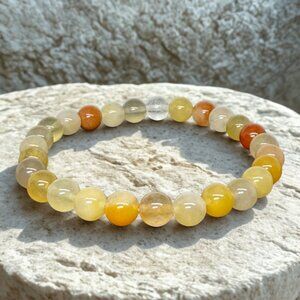 Yellow Agate Stone Beaded Stretchy Bracelet - 6mm Crystal Jewelry, Petite Size